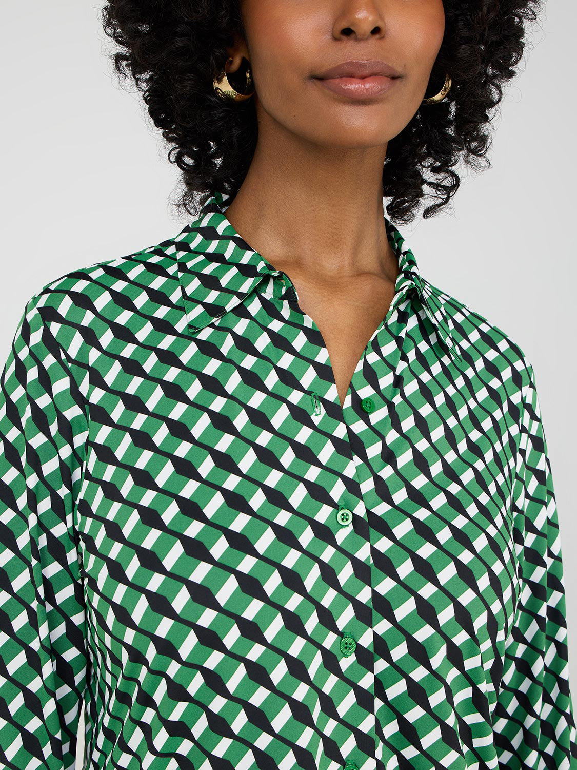 Geo Print Button-Front Classic Blouse