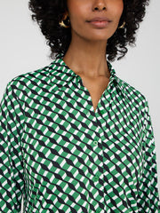 Geo Print Button-Front Classic Blouse