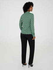 Geo Print Button-Front Classic Blouse