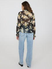 Floral Print Ruffle V-Neck Popover Blouse