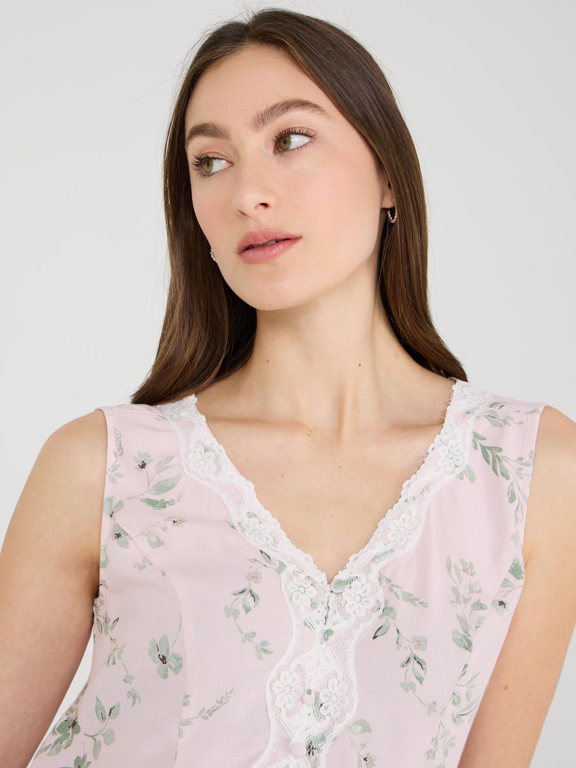Floral Print Lace Vest Top