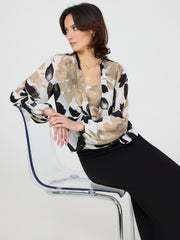 Floral Print Blouson Wrap Blouse