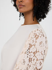 Lace Sleeve Satin Popover Blouse