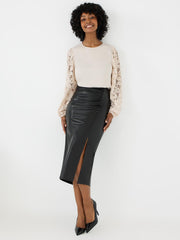 Lace Sleeve Satin Popover Blouse