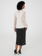 Lace Sleeve Satin Popover Blouse