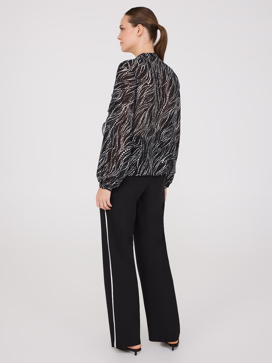 Printed Ruffle Button-Front Blouse