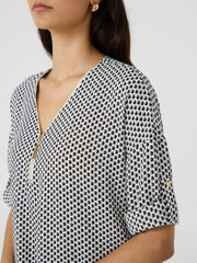 Geo Zip Front V-Neck Top