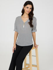 Geo Zip Front V-Neck Top