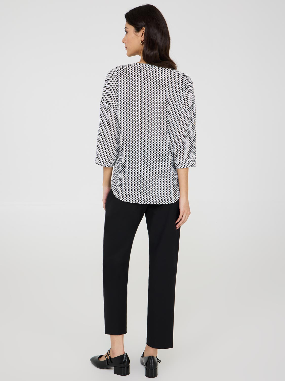 Geo Zip Front V-Neck Top