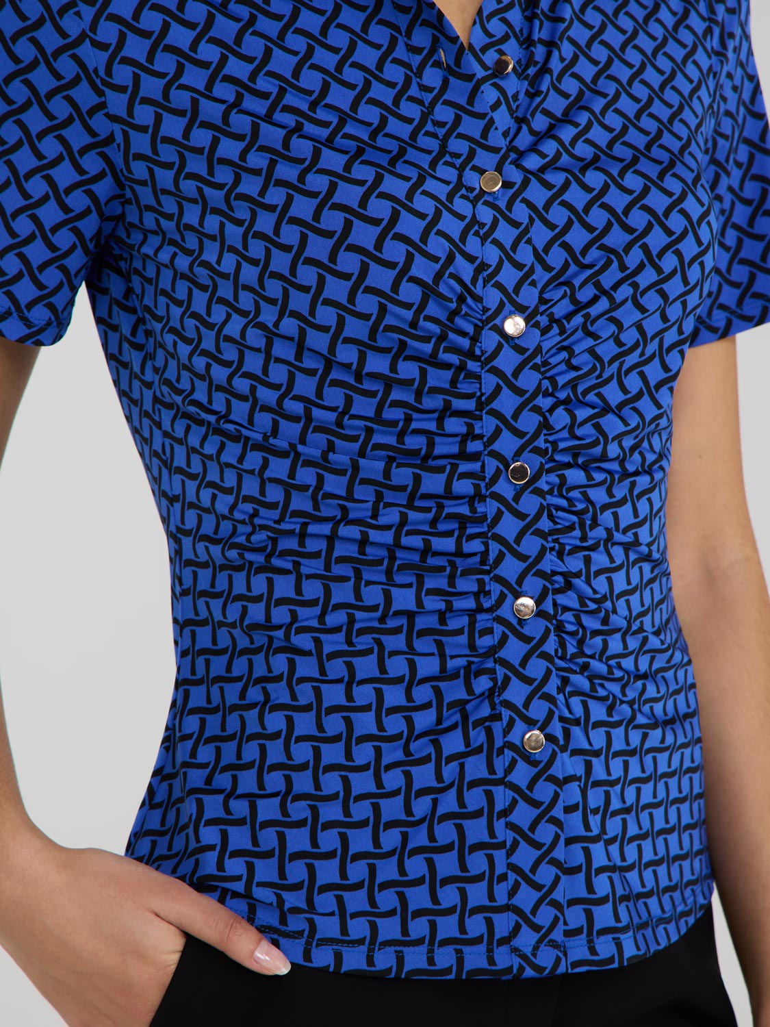 Printed Ruched Button-Front Blouse