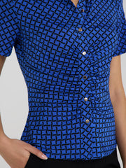 Printed Ruched Button-Front Blouse