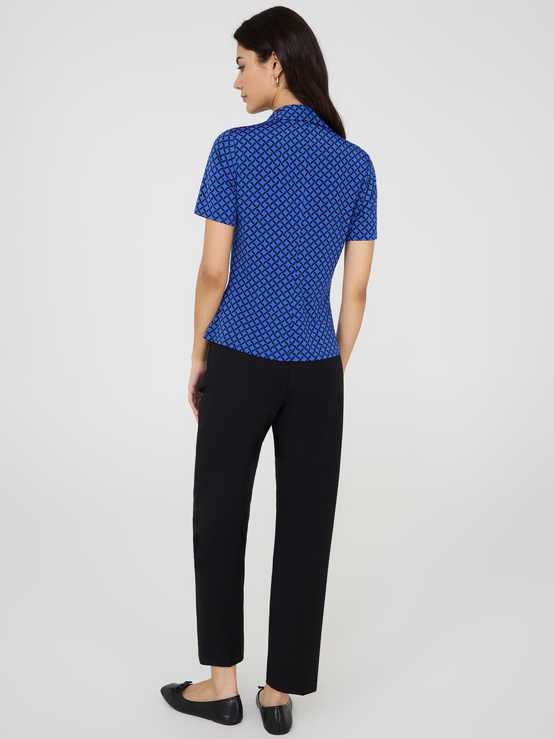 Printed Ruched Button-Front Blouse