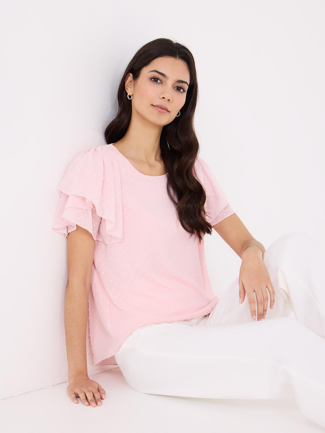 Tulip Sleeve Clip Dot Chiffon Top