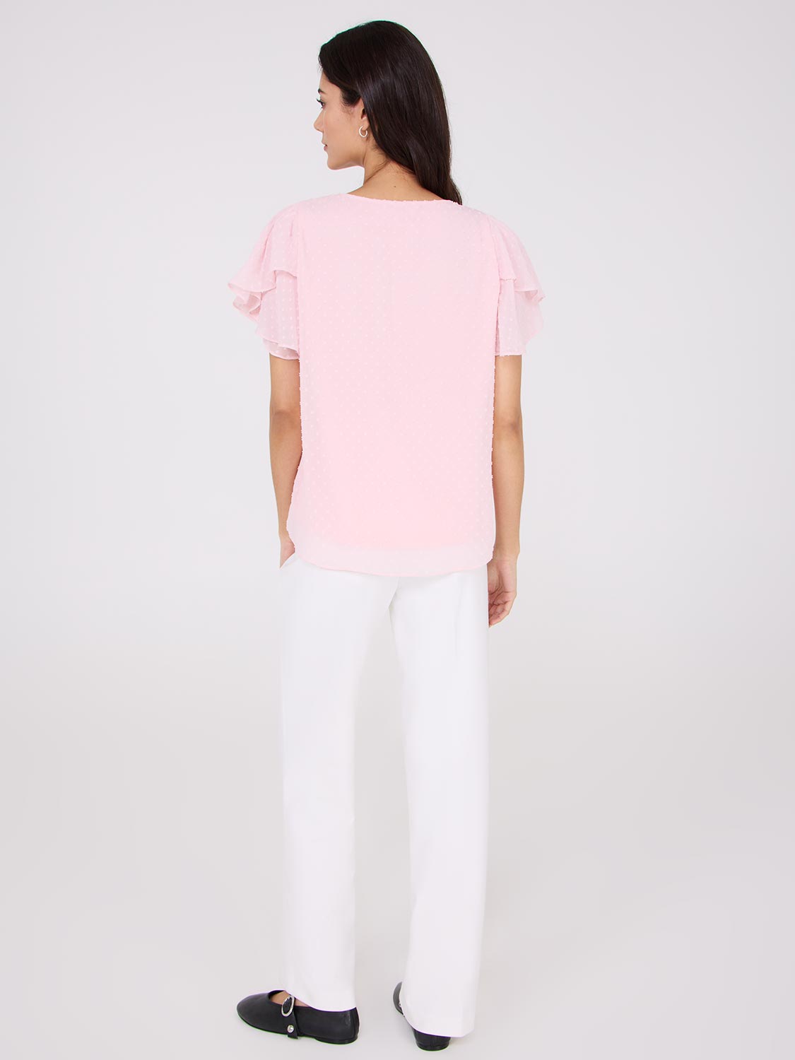 Tulip Sleeve Clip Dot Chiffon Top