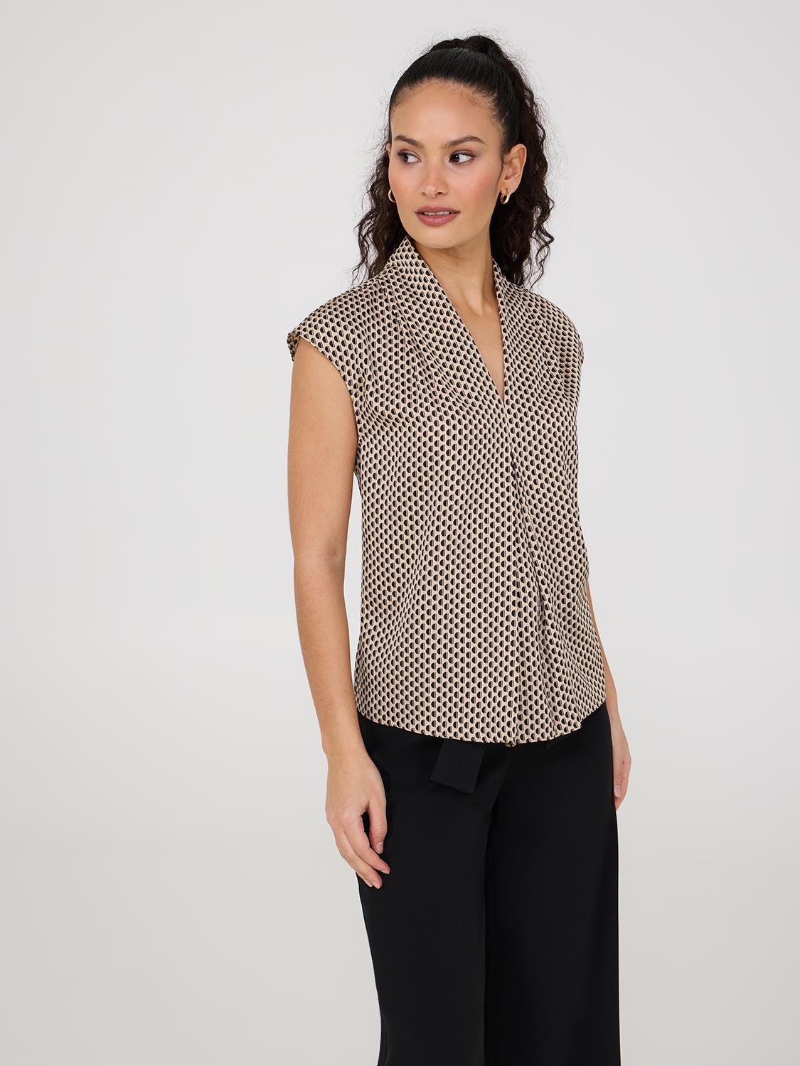 Printed Satin Inverted Pleat Top