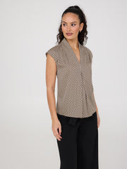 Printed Satin Inverted Pleat Top