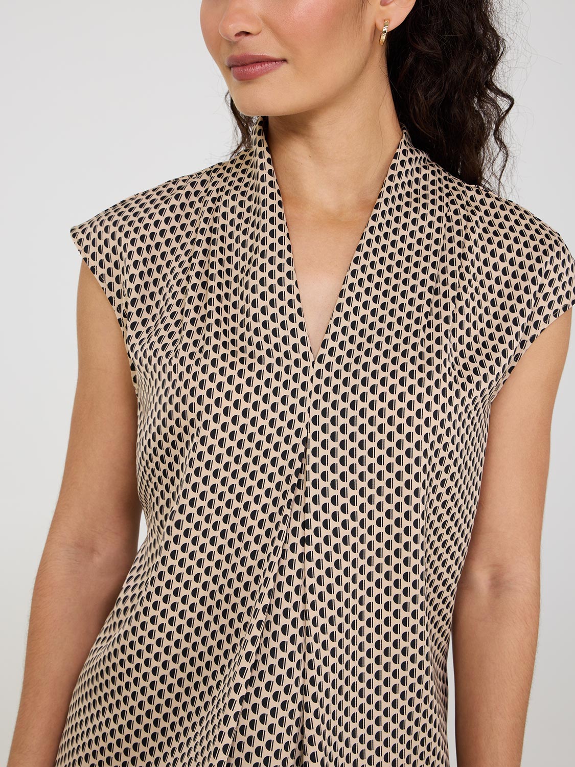 Printed Satin Inverted Pleat Top