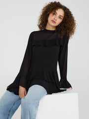 Long Sleeve Ruffle Chiffon Top