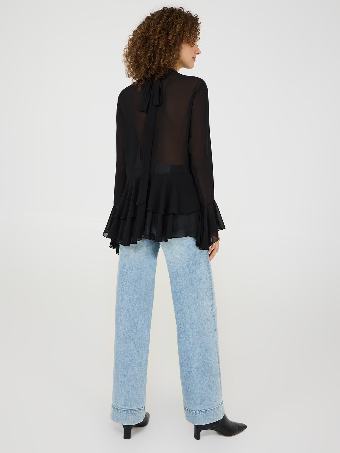 Long Sleeve Ruffle Chiffon Top