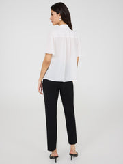 Contrast Bow Blouse With Flutter Sleeves