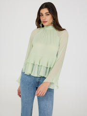 Mock Neck Chiffon Blouse With Ruffle Details
