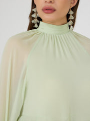 Mock Neck Chiffon Blouse With Ruffle Details