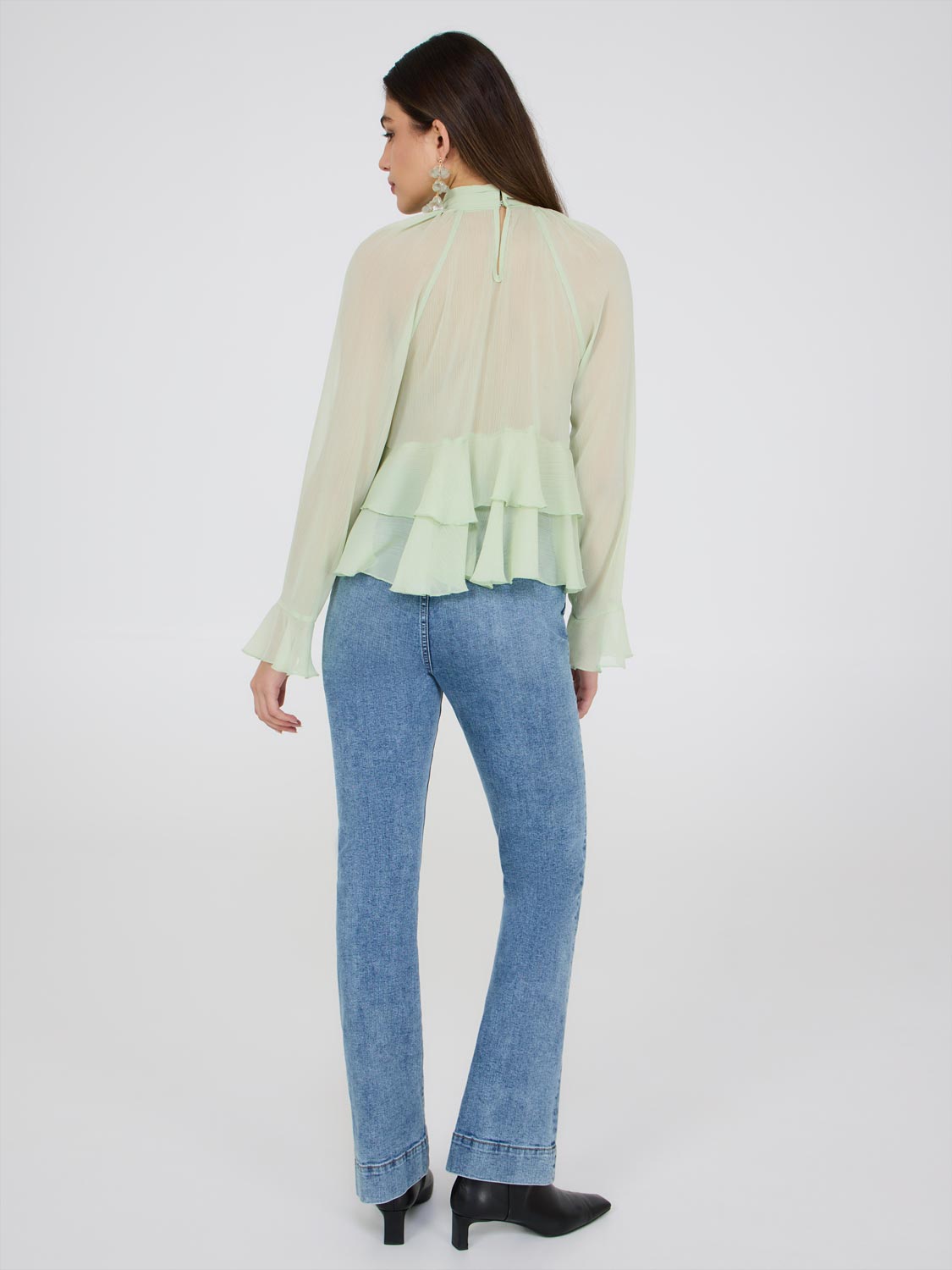 Mock Neck Chiffon Blouse With Ruffle Details