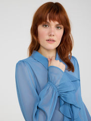 Button-Front Blouse With Ruffle Details