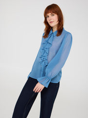 Button-Front Blouse With Ruffle Details