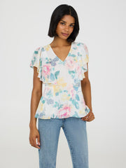 Floral Print Ruffle Sleeve Peplum Top