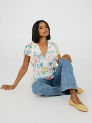 Floral Print Ruffle Sleeve Peplum Top