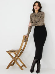 Geo Print Chiffon Tie Neck Blouse