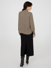 Geo Print Chiffon Tie Neck Blouse