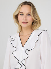 Ruffle V-Neck Button-Front Blouse