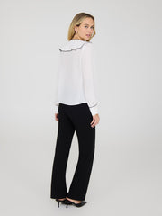 Ruffle V-Neck Button-Front Blouse