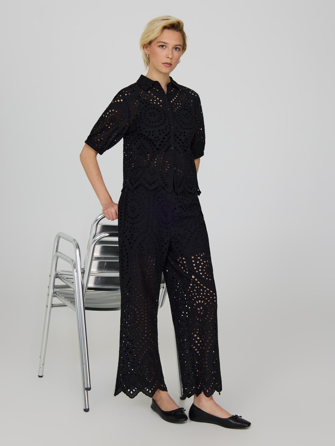 Short Sleeve Eyelet Blouse