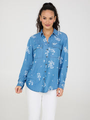 Floral Print Button-Front Tencel Blouse