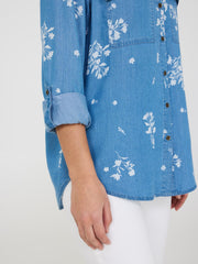 Floral Print Button-Front Tencel Blouse