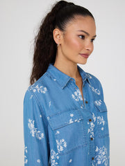 Floral Print Button-Front Tencel Blouse
