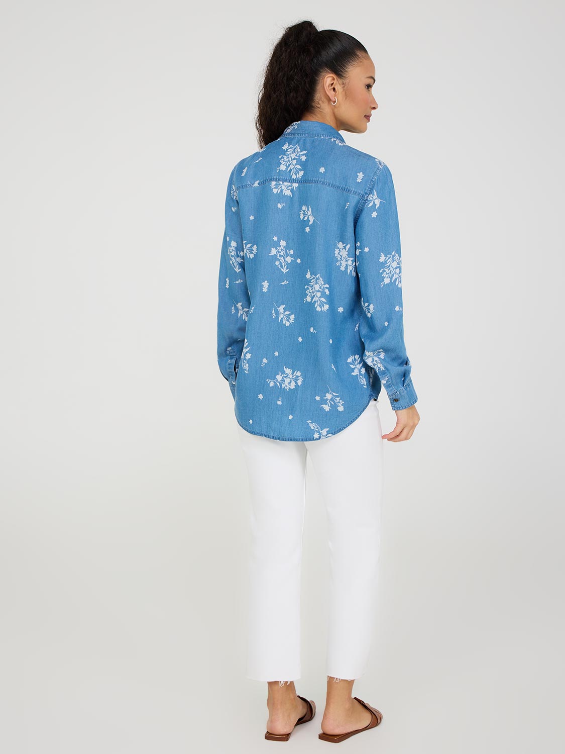 Floral Print Button-Front Tencel Blouse