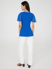 Crossover Peplum Top With Metal Belt