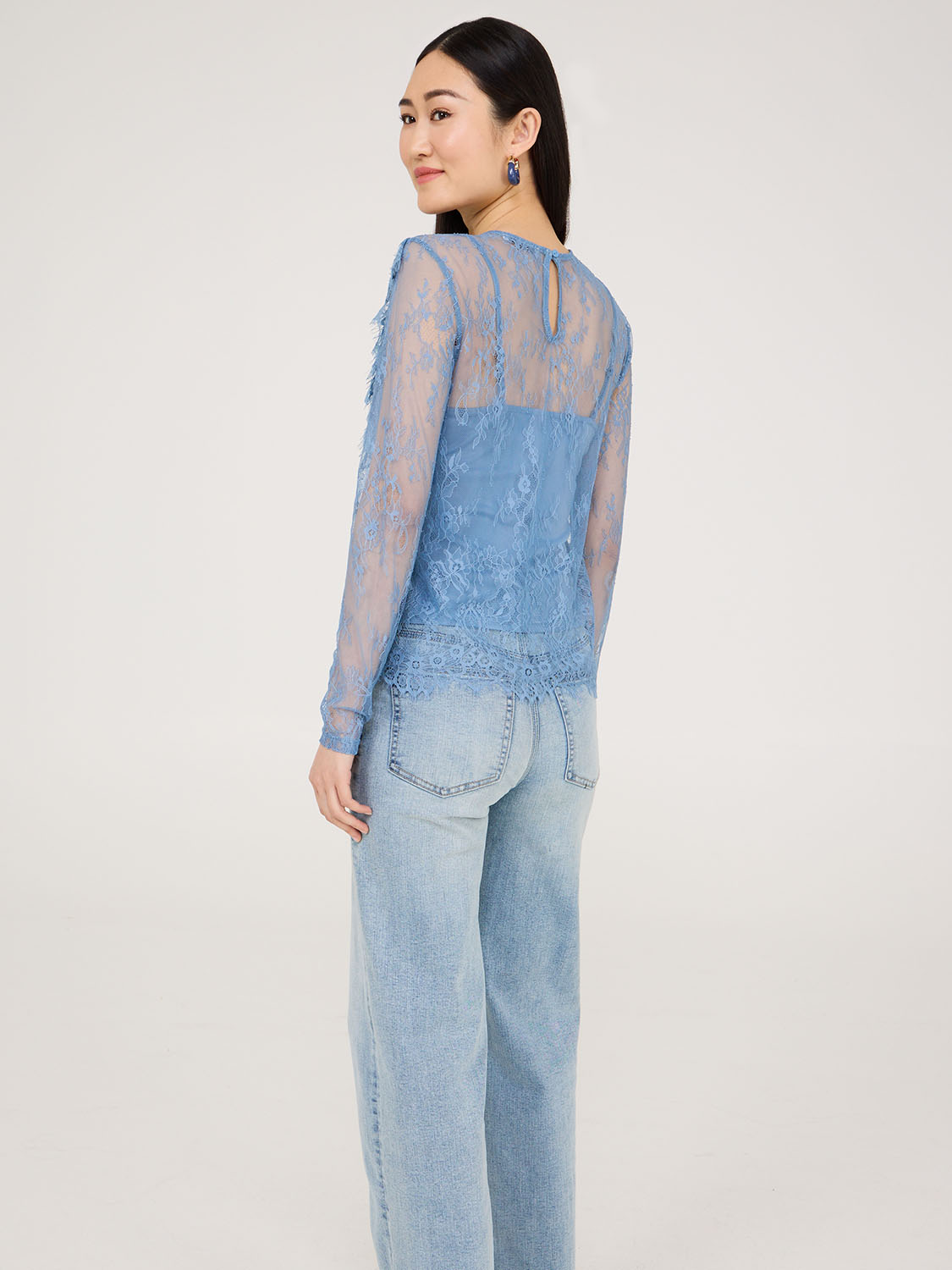 Ruffle V-Neck Lace Top With Cami