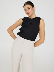 Sleeveless Ruffle Front Top