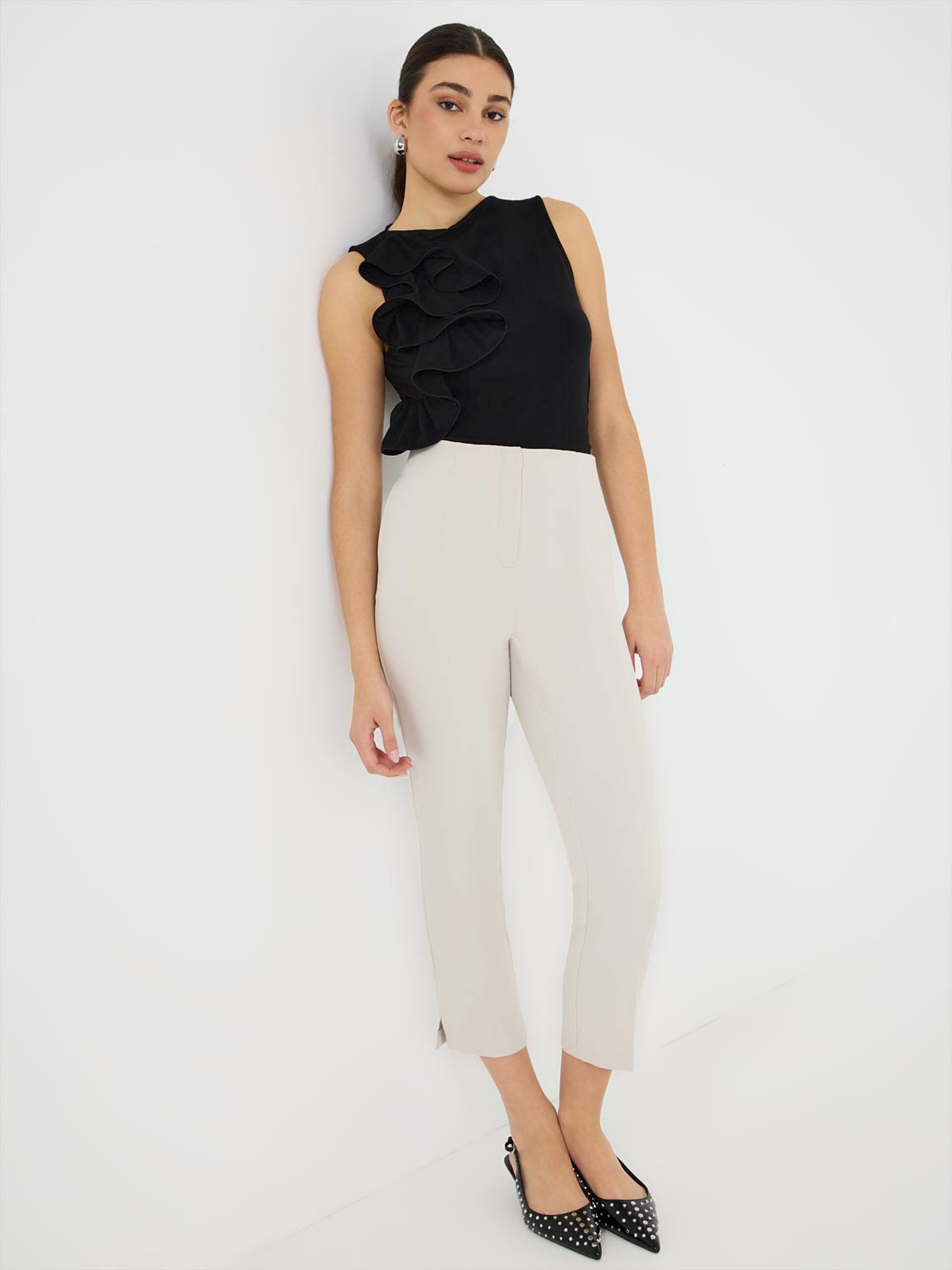 Sleeveless Ruffle Front Top