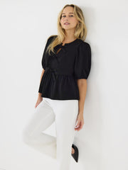Crepe Peplum Top With Tie Front Details