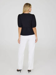 Crepe Peplum Top With Tie Front Details