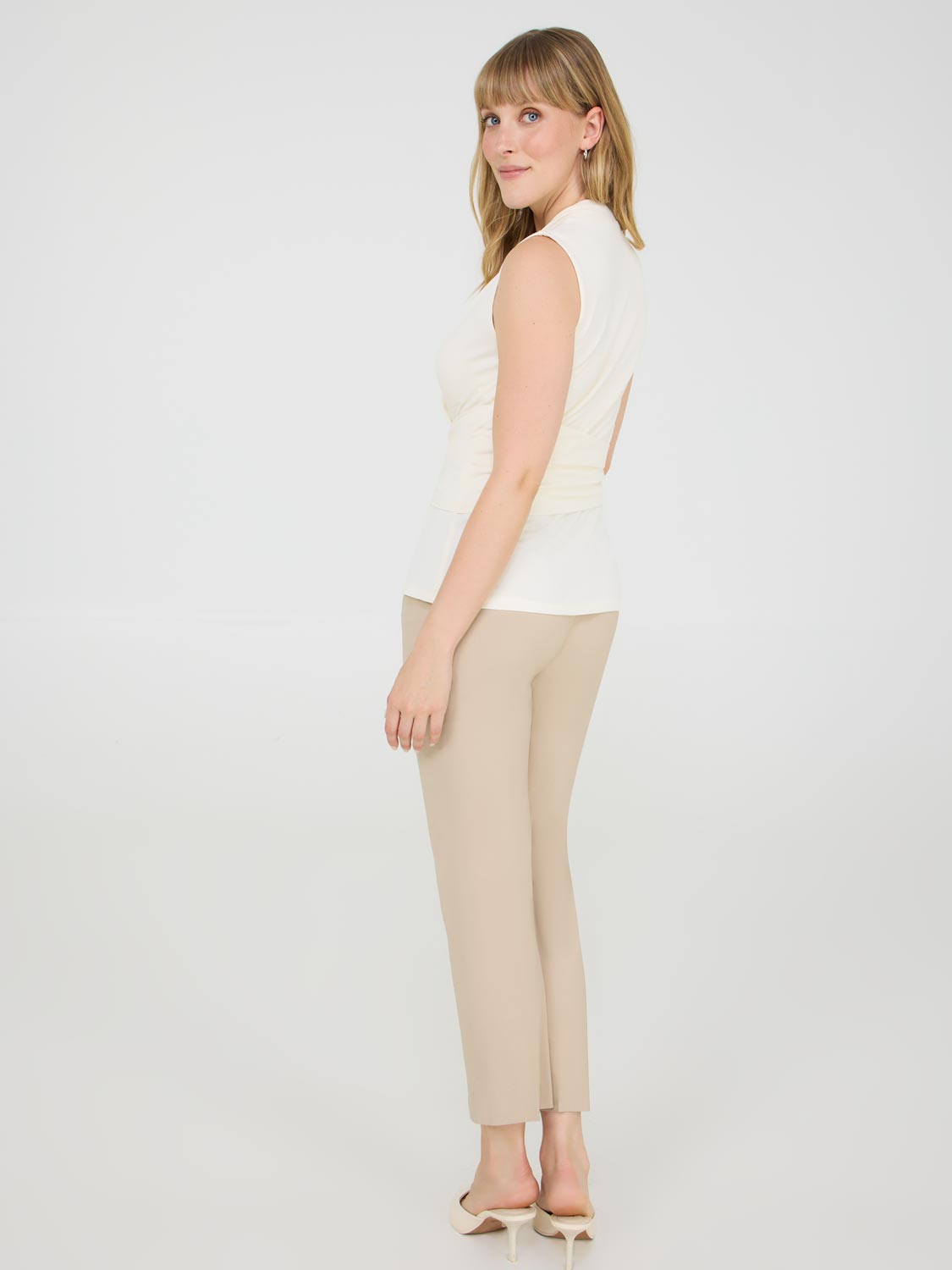 Sleeveless Crossover Top With Pleating