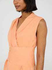 Sleeveless Crossover Top With Pleating