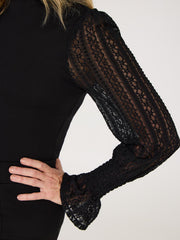 Pie Crust Neck Top With Lace Sleeves