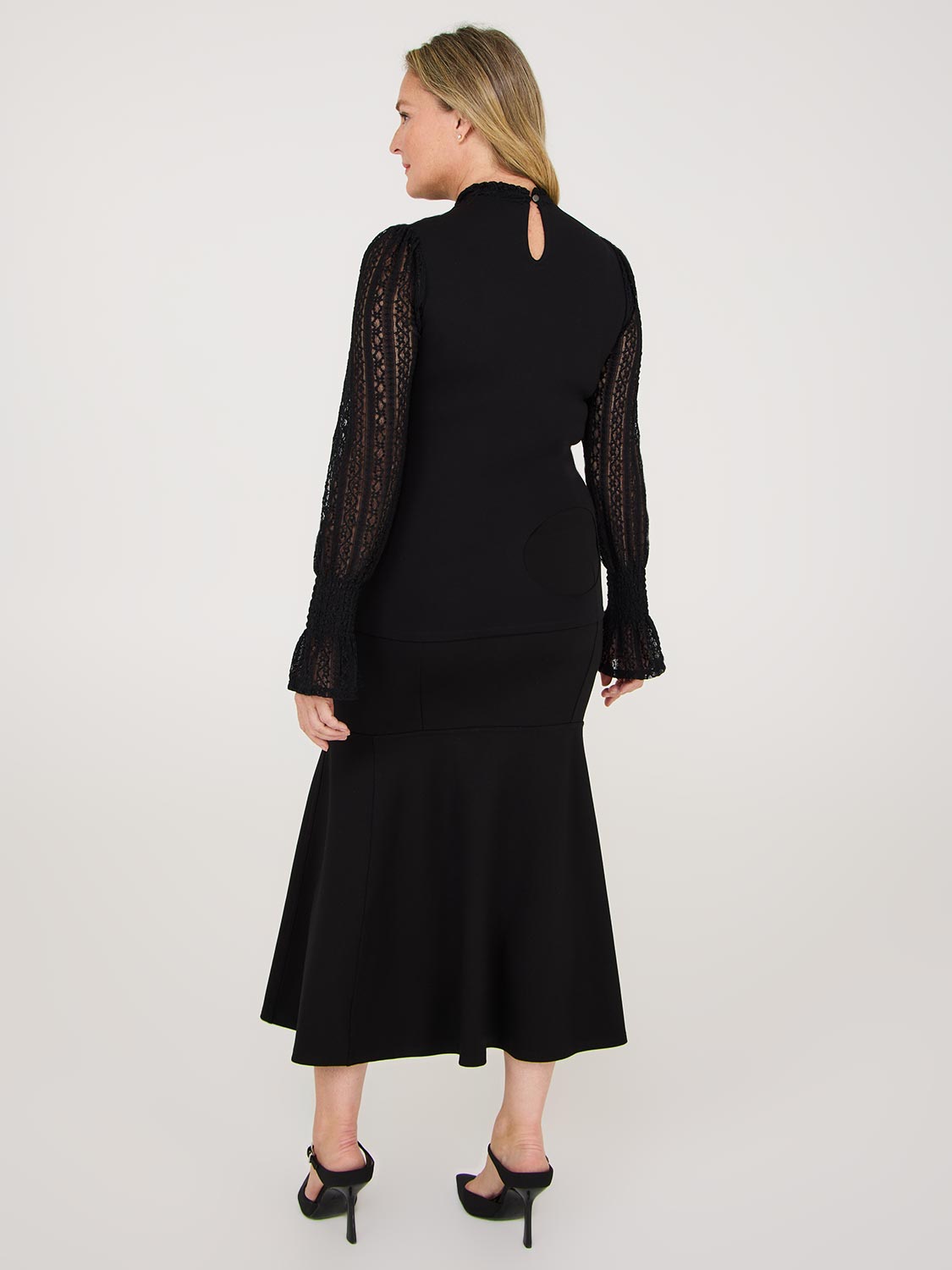 Pie Crust Neck Top With Lace Sleeves